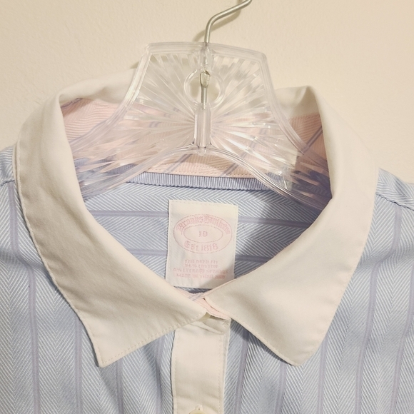 Brooks Brothers | Women's Blue Striped Button Down Dress Shirt (Size 10) - Picture 3 of 10